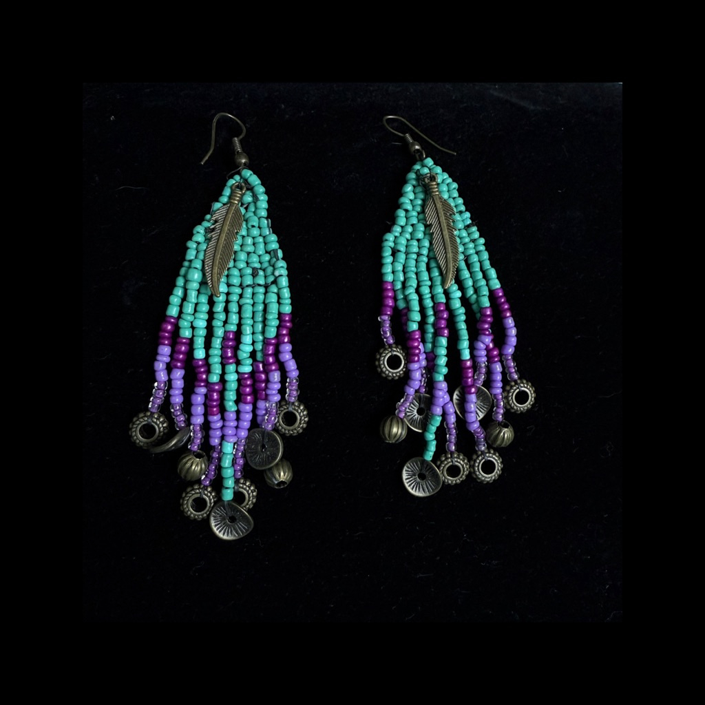 Turquoise And Purple Beaded Earrings
